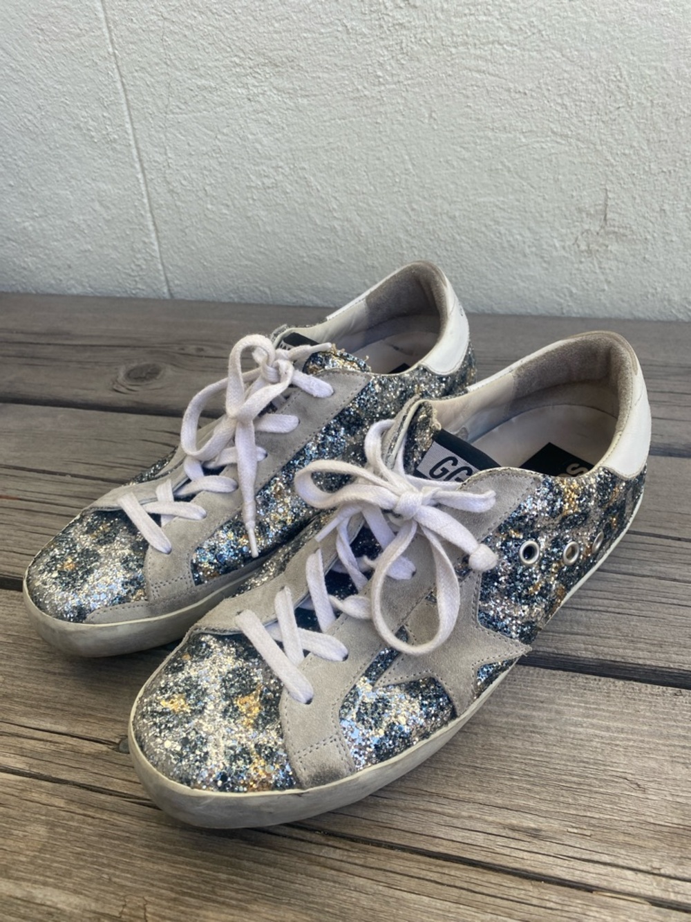 Golden Goose Super Star Leopard Glitter Print Sneakers Size 38 EUC